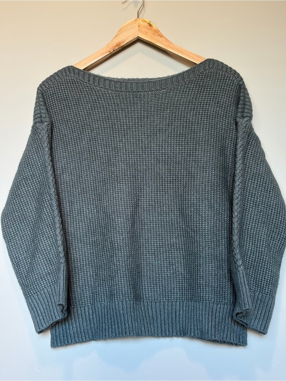 Ann Taylor Grayish Teal Waffle Knit Scoop Neck Sweater